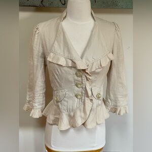 Anthropologie Linen Peplum Ruffled Jacket Cream